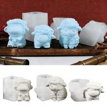 1个可爱卡通绵羊硅胶蜡烛模具，3D动物DIY石膏雕塑，树脂工艺品，手工礼品，家居装饰，开斋节 - A-白色 - 查看 5