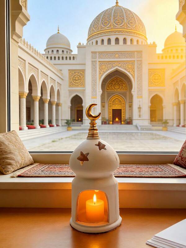 Elegant And Unique White Candlestick, Adorned With Gold Crescent And Star Motifs, Is The Perfect Home Decor For Your Living Room, Bedroom, Or Coffee Table, And Also Makes An Excellent Gift. For Living Room, Bedroom, Study, Wedding Party, Holiday Atmosphere, Valentine's Day, Wedding Gift, Best Holiday Gift, Display Rack Decor Rama Decoration Birthday Gifts Graduation