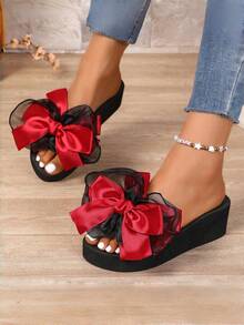 1双ins风厚底套脚女式凉鞋 - 时尚花朵蝴蝶结坡跟凉鞋 - 百搭夏季外穿凉鞋 - 多色 - 查看 8