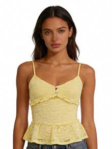 Women Lace Camisole, Sleeveless Tops Low-cut Backless Slim Fit Summer Tops Clubwear - Amarillo - Ver 5