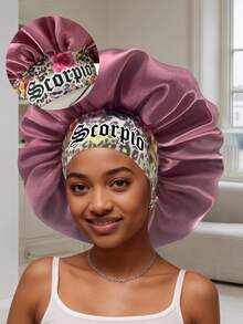 1 /2PCS Hair Basic Satin Bonnet 12 Constellations Personalization Printed Satin Wide-Brimmed Elastic Sleep Cap Hat Satin Hair Cap(Random Printing Pattern) - Green Sm12 - View 26