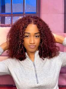 UNice Hair Finger Coil Ends 100% Human Hair Ready To Wear Reddish Brown Afro Kinky Curly Wig 7x5 Lace Closure Pre Cut Pre Bleached Pre Plucked Bye Bye Knots Wear Go Glueless Wig 180% Density Lace Front Wigs For Women - S33 - View 7