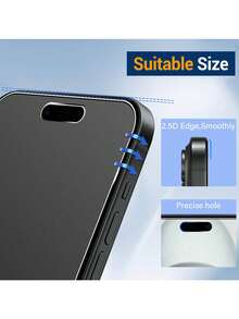 Yezodawee 3片装磨砂防窥钢化玻璃屏幕保护膜，9H硬度，防指纹，2.5D弧边，全屏覆盖，兼容 16ProMax/16Plus/15ProMax/14/13/12/11/XR/X/XS/7/8（6.1英寸） - 黑色 - 查看 5