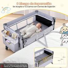 cunas para bebésKONEIYA Cuna para Bebe con Mosquitera 3 en 1 3 Niveles Ajustables Corral para Bebe Multifuncional Portatil Y Plegable Acopla Cama Colecho Incluye Organizador Y Juguetes 110 * 80 * 60cm - gris1 - Ver 5