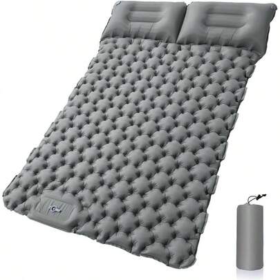 Colchoneta Camping Doble Autohinchabl Esterilla Acampar Plegable Hinchable con Almohadas, Colchn Impermeable Matrimonial, para Mochileros, Senderismo Gris