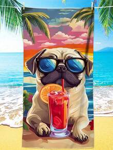 1pc Dog Drinking Beverage Printed Beach Towel, Super Soft Microfiber, Lightweight & Quick Dry, Summer Beach Mat, Large Pool/Bath Towel, Suitable For Beach, Swimming, Fitness, Camping, Yoga, Holiday Gift Bathroom Decor - A - View 12