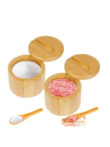 1 hũ đựng gia vị xoay bằng tre, vân gỗ màu nâu sẫm, có nam châm, kèm thìa, phụ kiện nhà bếp/phòng ăn thiết yếu. - Nhiều màu - Xem 2