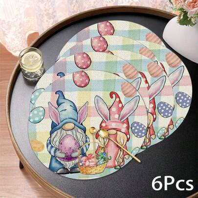 2pcs/4pcs/6pcs Easter Placemats, Colorful Gnome Style Silicone Placemats, Holiday Gift, Holiday Decor, Suitable For Dining Table, Coffee Bar, All Season Decoration, Washable Tabletop Mat, Room Decor, Coasters, Draining Mat, Kitchen Dining Table Mat, Indoor Outdoor Party Decor, Home Decor, Ideal Gift