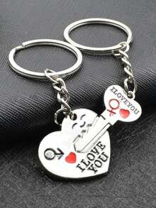 Silver Plated Lovers Gift Wedding Favors Couple My Heart Keychain Fashion Keyring Key Fob Creative Key Chain - Multicolor - View 5