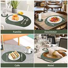 WAKOSAN Leather Placemats And Coasters Washable Round Place Mats For Kitchen Dining Table Set Of 4 Semicircle Green - Green - View 6