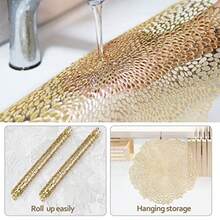 Round Gold Placemats Sets Of 6 PVC Table Mats Set Gold Washable Heat Resistant Vinyl Table Mats 38x38cm For Kitchen - Flower - View 4