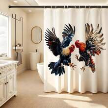 1 pièce Rideau de douche avec motif de combat de coqs à l'aquarelle avec crochets, rideau de douche d'art folklorique pour salle de bain, rideau de douche avec design dynamique de combat de coqs énergique, convient pour la décoration de salle de bain de style rustique, accessoire de salle de bain animal audacieux, article de salle de bain pour les amateurs de style campagnard, rideau de douche attrayant pour une salle de bain éclectique, rideau de douche d'art folklorique pour la décoration de la salle de bain - Multicolore - Voir 9