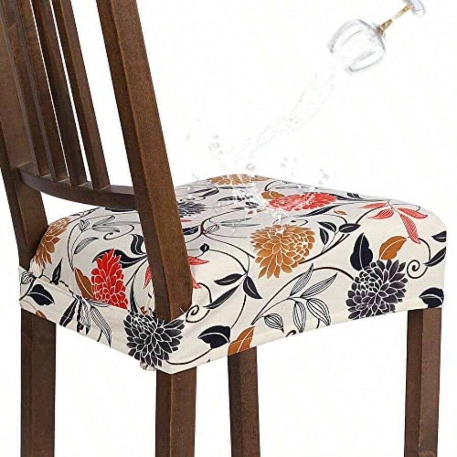 SearchI Juego de 6 fundas de asiento para silla de comedor lavables y elásticas para sillas de comedor protector de funda de asiento de comedor con cubierta trasera flor naranja - Flor Naranja - Ver 1