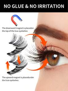 MAANGE 3 Pairs Magnetic Natural False Eyelashes ,Reusable Natural Manga Eyelashes,Natural Manga Lashes Cat-Eye Fluff Wispy Soft Lashes Fake Eyelashes False Eyelashes Strip,Natural Soft Eyelash Crisscross Wispy Fluff Lashes,Naturally Slender, Curled And Enlarged Eyes,For Women To Use Travel, Party,Natural Eye Lashes,Girl Day Gift ﻿ - Black - View 9