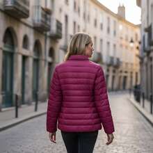 大码女式绗缝外套，轻便保暖，拉链设计，舒适剪裁，实用口袋，寒冷天气的理想之选，日常百搭款式。 - 粉色 - 查看 3