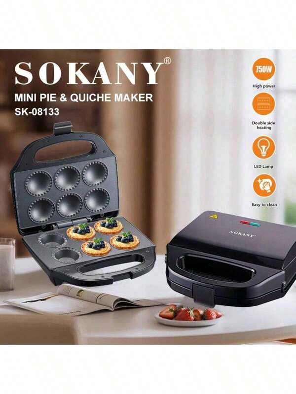  صانع الفطائر والتارت الصغيرة SOKANY 08133، قوة 750 واط، تسخين متساوٍ، تصميم عائم، طلاء غير لاصق، مؤشرات ضوئية مزدوجة، تشغيل بلمسة واحدة، يمكن صنع 6 نكهات مختلفة في وقت واحد، أداة مهمة لمشاركة متعة الخبز مع الأطفال، وشريك قيّم للمنزل والحفلات والمكتب