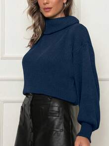 JQN Fashion Cropped Long Sleeve Modal Blouse - Navy Blue - View 1