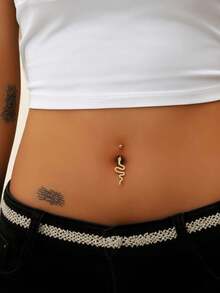 1pc Fashionable Sexy Snake Belly Button Ring, Stainless Steel Cubic Zirconia Jewelry, Suitable For Women's Daily Wear - Multicolor - View 1