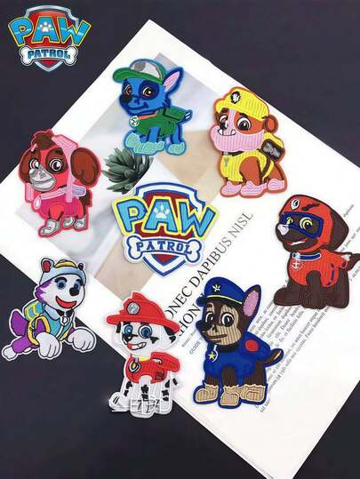 Paw Patrol 汪汪队立大功3件/6件套刺绣动漫徽章，颜色和款式随机（6件/套），狗狗特工队刺绣商标臂章，狗狗造型布标，卡通可爱刺绣徽章布贴，服装装饰贴片，刺绣徽章标签服装和帽子配件DIY熨烫贴片，可熨烫或缝纫，适用于包包和服装装饰，适用于背包、背心、健身包、帽子、衣服，最佳生日和毕业礼物