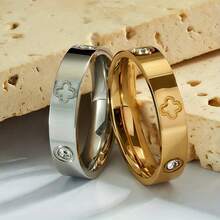 1pc Stainless Steel Four-Leaf Clover Ring, Minimalist Unisex Wedding/Anniversary Jewelry Gift, Suitable For Women And Men, Durable Casual Wear, Four-Leaf Flower Design (All-Season Style) - Multicolor - View 2