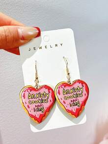 一对木质心形励志语录耳环，可爱又时尚，适合女性日常佩戴和作为礼物。 - 彩色 - 查看 3