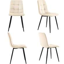 Set Of 4 Beige Dining Chairs, Upholstered And Featuring A Backrest, A Velvet Seat And A Metal Frame. - Antique White - View 11