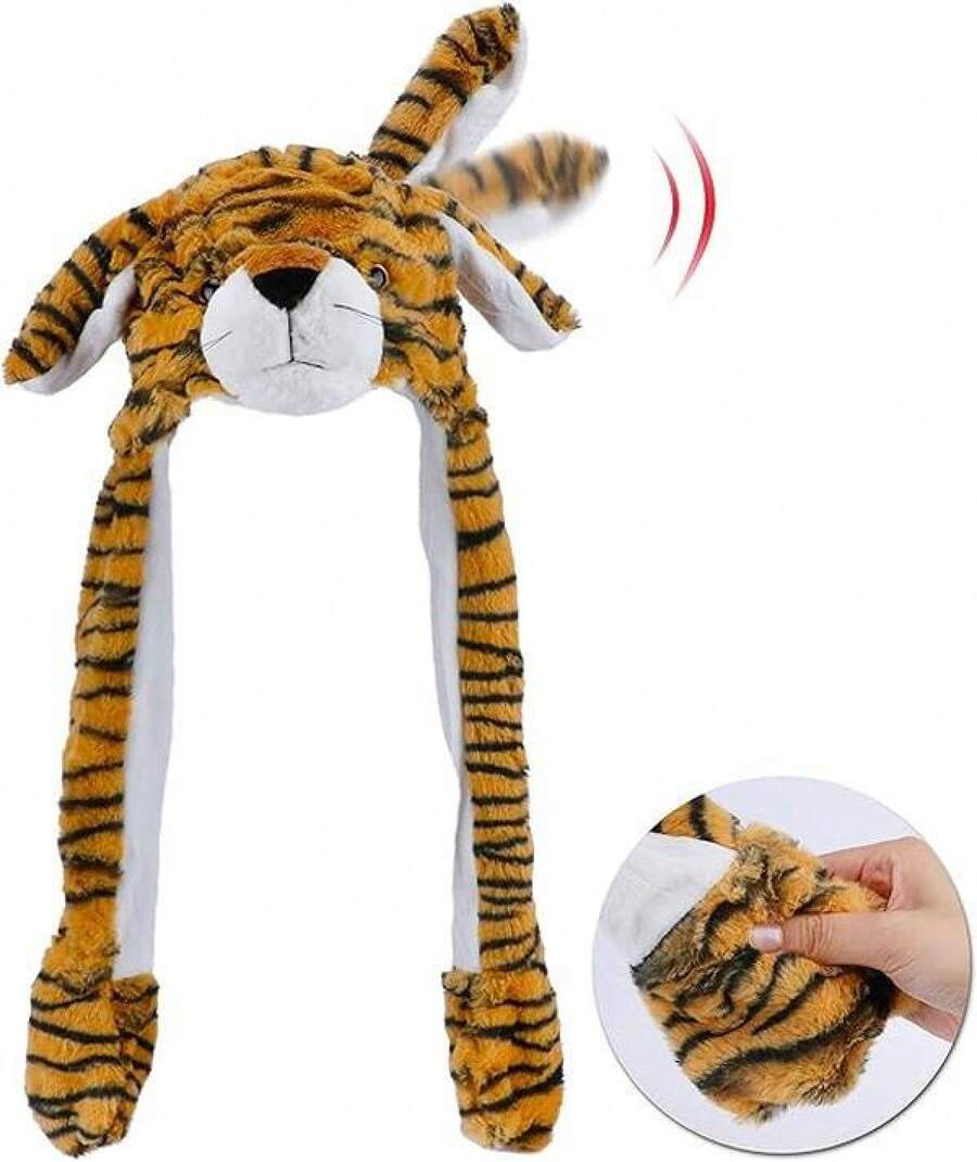 Adorable Tiger Plush Hat With Movable Ears – Warm Fleece Unisex Cap, Must-Have Winter Parent-Child Headwear, Perfect For Christmas Cosplay, Family Parties, Gatherings & Birthday Gifts - 老虎 - 查看 1