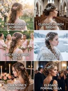 1pc Elegant Matte Flower & Crystal Hair Clip, Frosted Petal Bridal Barrette For Wedding, Party & Bridesmaid - Multicolor - View 7