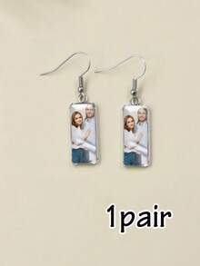 Custom Photo Drop Earrings, Personalized Picture Dangle Jewelry For Women, Customized Rectangular Crystal Ear Accessory As A Thoughtful Gift, Anniversary Or Birthday, Customizable Photo Earrings Designed To Celebrate Love, Memories, Couples, Family - Style a - View 7