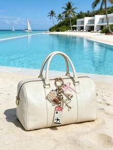 1个优雅的粉色、白色和蓝色旅行钥匙扣吊坠，包含蝴蝶结、飞机、包包、护照、埃菲尔铁塔和水滴形状，可作为DIY珠宝配件、手提包挂饰、背包装饰、单肩包配件、多功能包包装饰和汽车装饰。 - 彩色 - 查看 3