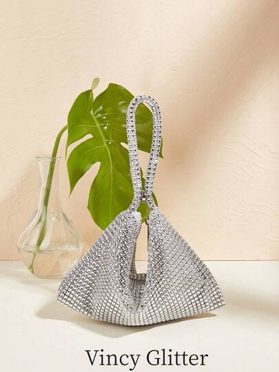 Mini Evening Bag, Asymmetric Bag With Rhinestone Decor, Handbag, Clutch, Makeup Bag, Coin Purse, Fashion Personalized Formal Bag, Dress Bag