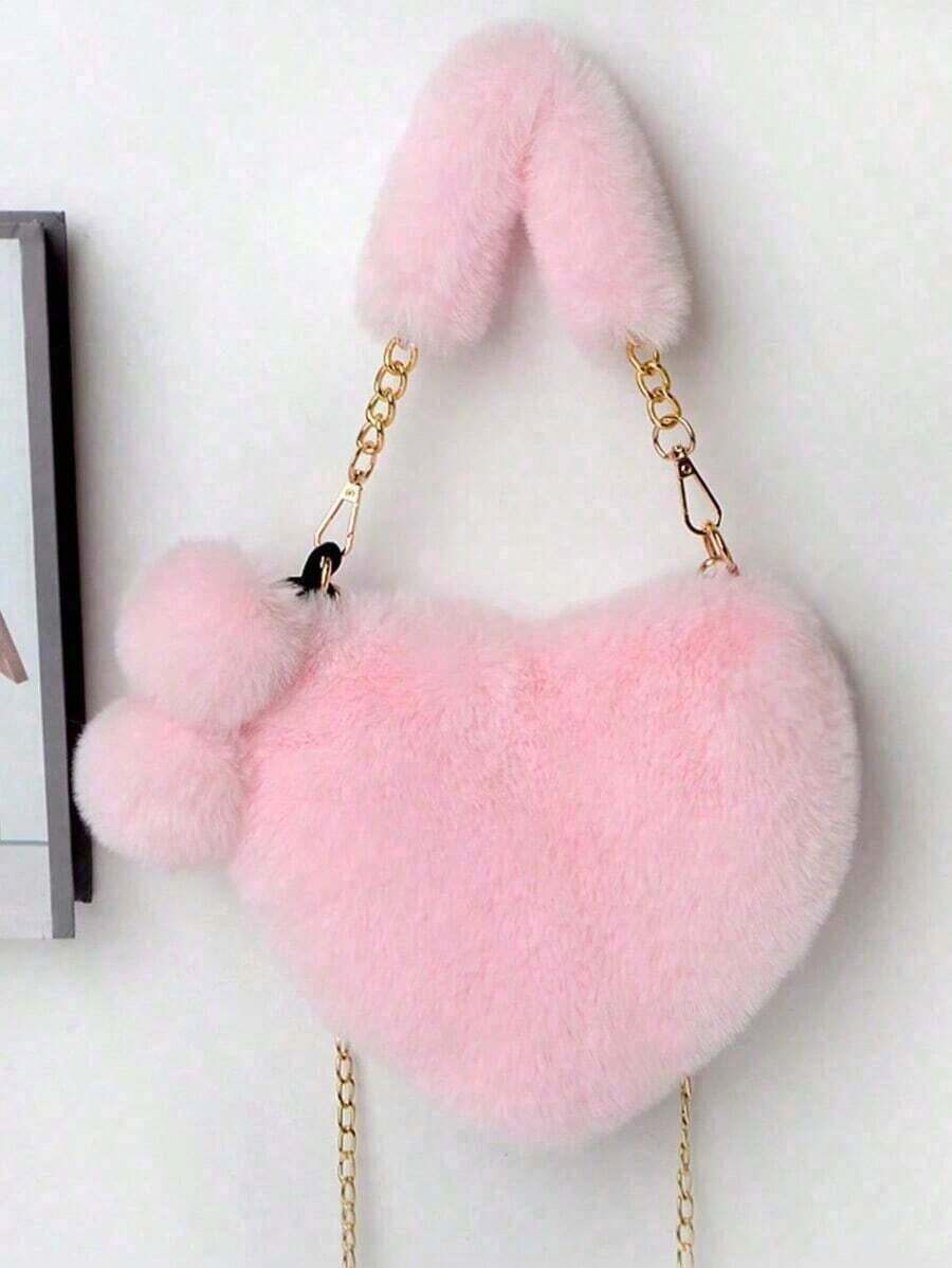 Furry Purse For Girls Heart Shaped Fluffy Handbag For Women Soft Small Shoulder Bag Clutch Purse With Metal Chain Strap, Perfect Best Funny Novelty & Gag Gifts, New Autumn And Winter Women Bag, Best Fall Purse, Perfect Valentine's Day Gift For Her, Best Valentine's Gift Choice Ever Valentines, Heart Purse, Perfectly Match With Valentine Day Dress, Perfectly Matching With Fall Outfits Women, New Arrival Fur Bag For Women - 粉色 - 查看 1