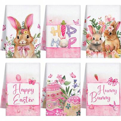 2/4/6 piezas Toallas de cocina con diseño de conejito de Pascua y huevos, decoración primaveral, paños de cocina, regalos para familia y amigos, amantes de las plantas, super suaves y absorbentes, trapos de limpieza, toallas de té, toallas de mano, regalos festivos para amigos, accesorios de cocina, artículos esenciales del hogar