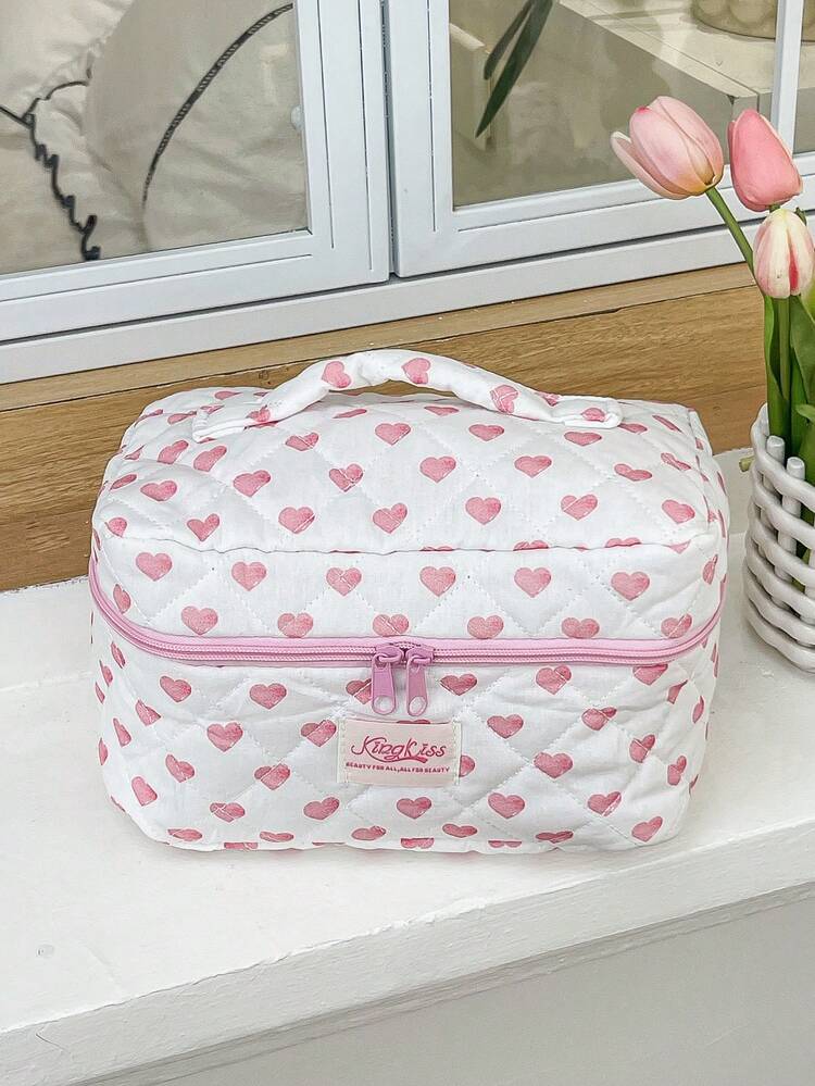 1 PC Valentine's Day Pink Heart Checked-Shaped Quilted Makeup Pouch Make Up Bag Portable Large Capacity Cosmetic Bag With Zipper,For Travel And Vacation Essentials,For Sanitary Napkins,Keys,Lipsticks,Cosmetics,Perfume,Makeup Brush Holder Organizer Storage,Jewelry Accessories Bag,For Skin Care And Beauty Products,For Women,Students,School Girls,For Friends Gift,Holiday Gifts - Pink - View 18