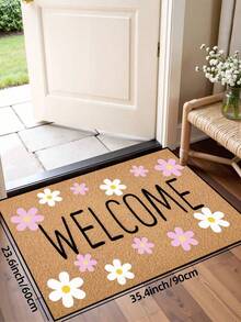 1 pieza Felpudo con patrón floral "Bienvenido", estilo rústico de fibra de poliéster lavable, adecuado para sala de estar, cocina, dormitorio, entrada, decoración del hogar, decoración de la habitación, para todas las estaciones - Mostaza Amarilla - Ver 9