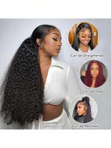 ZHENDEFA 隐藏式绑带 360° 无胶蕾丝前假发 真人发预拔毛 200 密度 深波浪高清透明蕾丝前假发 带抽绳 卷曲蕾丝前假发 女士 - SNatural - 查看 6