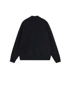 Áo khoác cardigan nữ cổ bẻ có khóa kéo, áo khoác dệt kim dáng rộng kiểu Hàn Quốc mùa thu mới, màu đen. - màu đen - Xem 3