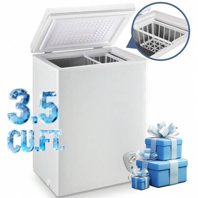 WANAI 3.5 Cubic Feet Chest Freezer With Removable Basket, Mini Fridge Optional, Deep Freezer With Adjustable Temperature, Top Open Door Free Standing Freezer For Home/Kitchen/Office/Garage