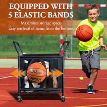 carrito organizadorCarrito rodante de almacenamiento de múltiples pelotas deportivas de tela de malla MyGift con marco de metal  mate y asas en ángulo para baloncesto fútbol equipo de jaula de pelotas para - como en la foto - Ver 3