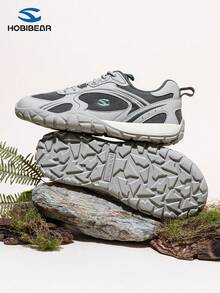 HOBIBEAR 1双男女通用舒适网布拼接运动鞋,平底透气鞋,女士特宽版,橡胶外底,零落差,训练鞋,徒步鞋,网球鞋,简约风格,灰色 - 灰色 - 查看 6
