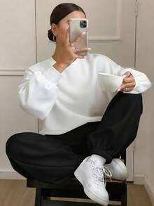 Speed mate 2 pezzi Set sportivo da donna, felpa girocollo e pantaloni sportivi casual, primavera/estate - nero - Visualizzare 2