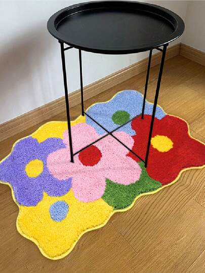 1件家用浴室地垫，仿羊绒地毯，花朵造型簇绒地垫，吸水防滑地毯，情人节可爱脚垫，适用于浴室、卧室和客厅