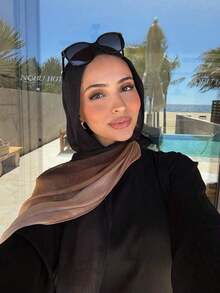 1pc Bohemian Style Watercolor Print Headscarf/Scarf Women, Suitable Outdoor And Daily Wear, Can Be Paired With Outfits - 綠色漸變 - 查看 1