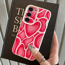 1pc TPU Material Cute Pink Heart Pattern Fashionable Phone Case Suitable For Samsung/A05s/A12/A13/A14/4G/A15/A21s/A23/A25/A32/5G/A34/A35/A50s/A51/A52/A53/A54/A55/A71/A72/A73/S10/S20FE/S20Ultra/S21Ultra/S22/S22Plus/S23/S24, Redmi/10C/12C/Note10/11/12/13/ProPlus/Note8/9Pro, Full-Body Shockproof Soft Shell Phone Protective Case - White - View 1