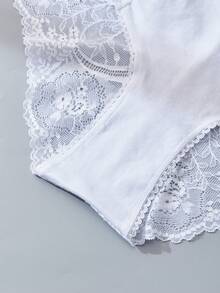 2条装女士内裤，蕾丝内裤，花卉图案蕾丝拼接设计，黑色三角内裤，女士休闲家居日常内裤，白色三角内裤，女士三角内裤 - 彩色 - 查看 6