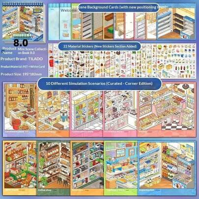 3D สมุดสติกเกอร์ฉากชั้นวางของซูเปอร์มาร์เก็ตใหม่เอี่ยม; สร้างซูเปอร์มาร์เก็ต | คาเฟ่ | ร้านอาหารของคุณเอง; สติกเกอร์ฉากการ์ตูนเกาหลีน่ารัก, สติกเกอร์โทรศัพท์; เหมาะสำหรับผู้ใหญ่และวัยรุ่นเพื่อคลายความเครียดและฆ่าเวลา (ของขวัญกลับไปโรงเรียน)