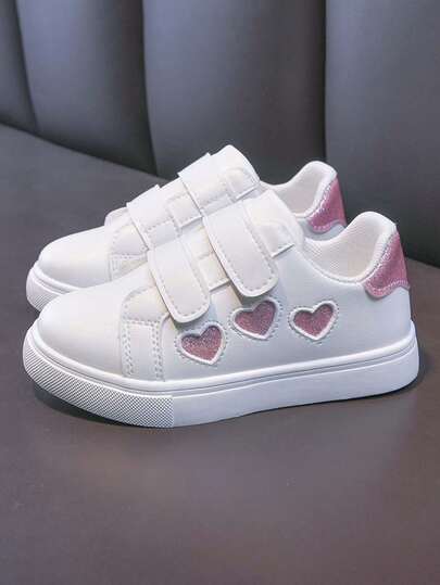 1 Pair Girls' New Heart Decor Low-Top Sneakers, Non-Slip, Casual Small White Shoes, Fashion Versatile Children Canvas Shoes, Suitable For Spring, Summer, Autumn, Winter
