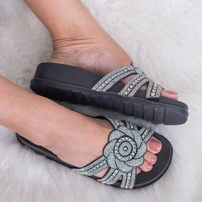 Papete Birken do 34 ao 42 solado alto modelo flor Feminina de Manta Strass Sandalia Rasteirinha Glitter Carnaval