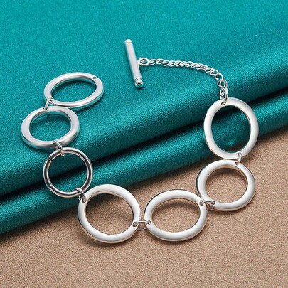 925 Silver Plated Ring Chain Bracelet For Women Wedding Party Fashion Jewelry