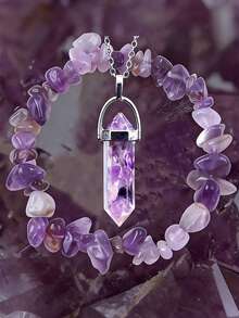 1/2 件紫水晶宝石首饰套装 - 奢华项链、六角形紫水晶项链和活力手链套装、原始水晶手工制作的珠子 - 男女皆宜的精神瑜伽服饰、精美的疗愈水晶礼物 - 彩色 - 查看 4